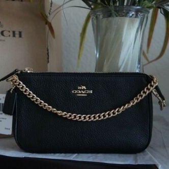 Coach Pebbled Leather Wristlet Black