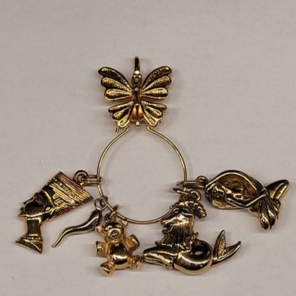 Vintage butterfly Gold Tone Charm Holder Necklace Pendant w charms