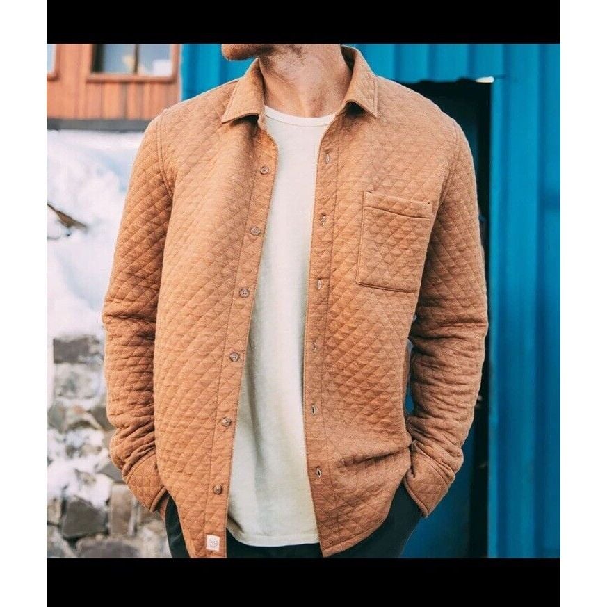 Marine Layer Corbet Quilted Overshirt Camel Oatmeal Size XL Button Front New