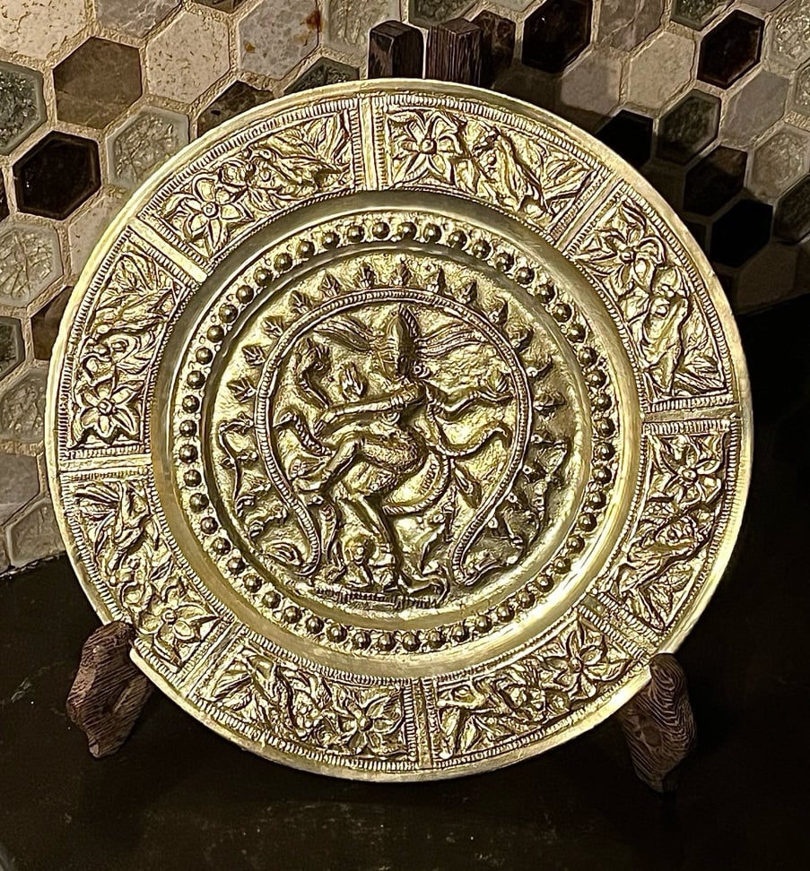 Vintage India Decorative Natraja Brass Plate & Stand
