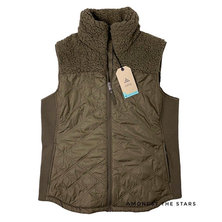 prAna Esla Fleece Quilted Slate Green Full Zip Vest