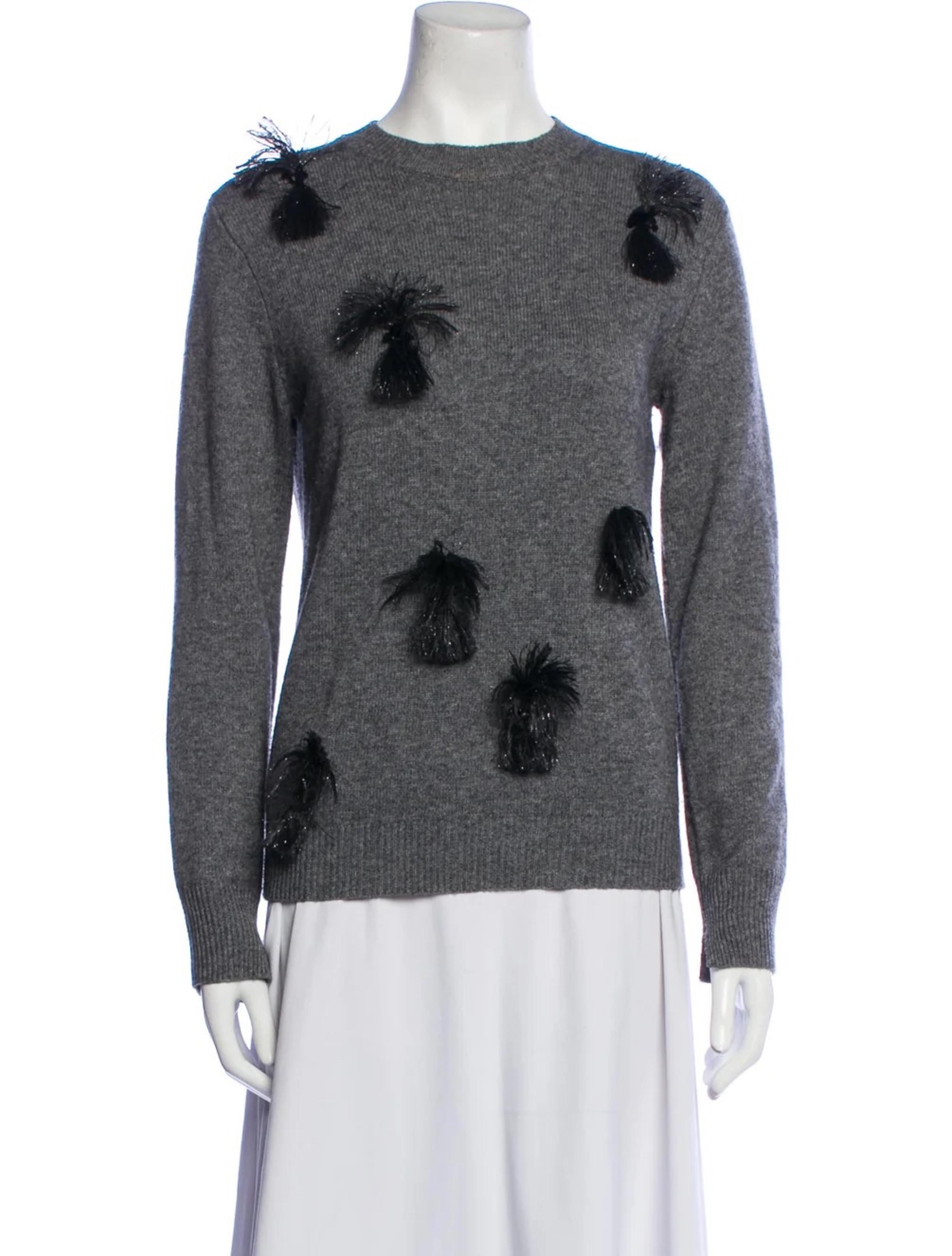3.1 Phillip Lim Embellished Tassle Grey Crew Neck Sweater