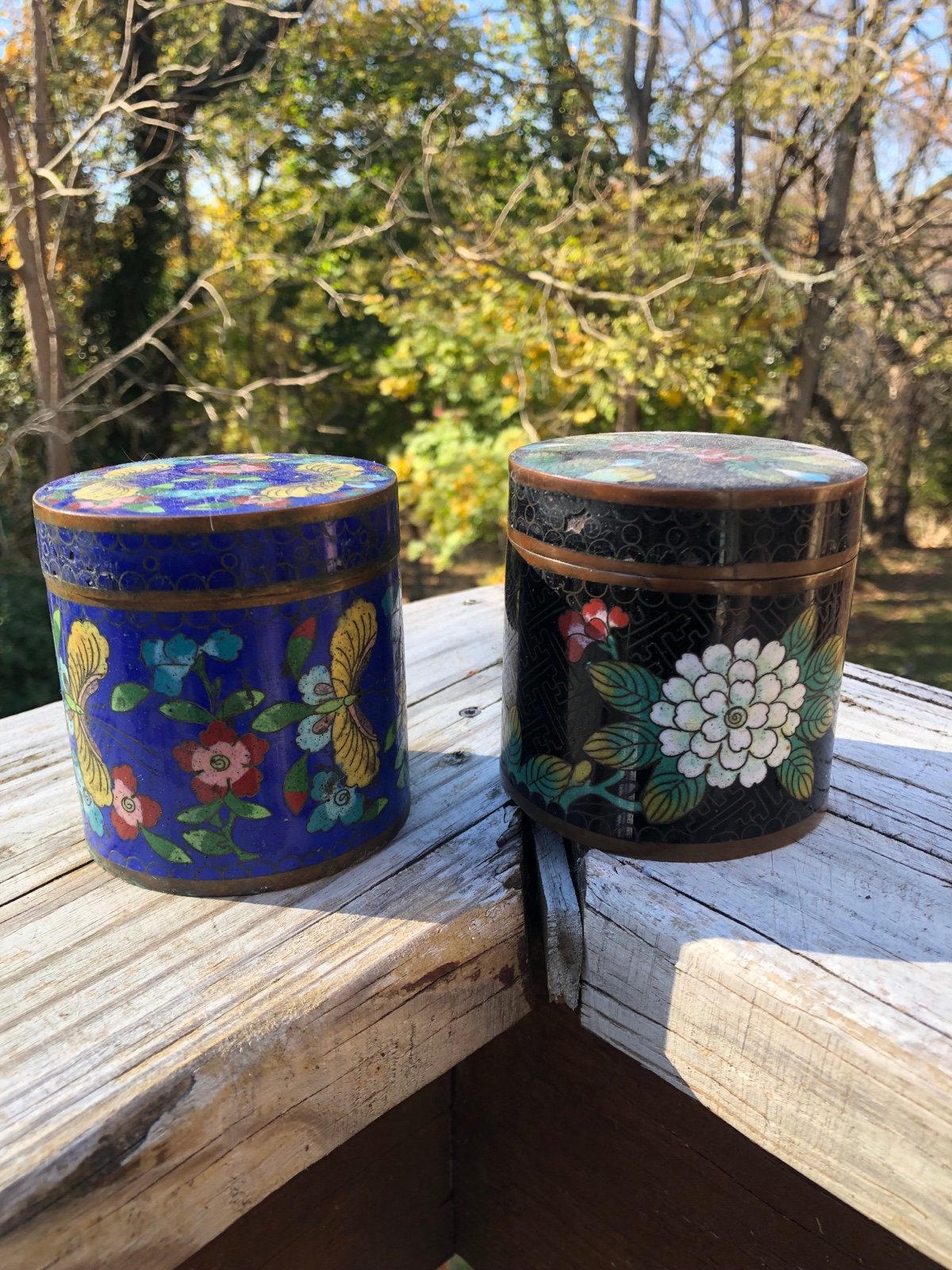 Two cloisonne covered boxes