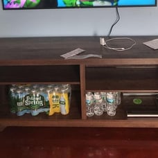 NEW Wood TV Stand for TVs up to 65 Inches w/ 4 Open Storage Shelves (Brown)