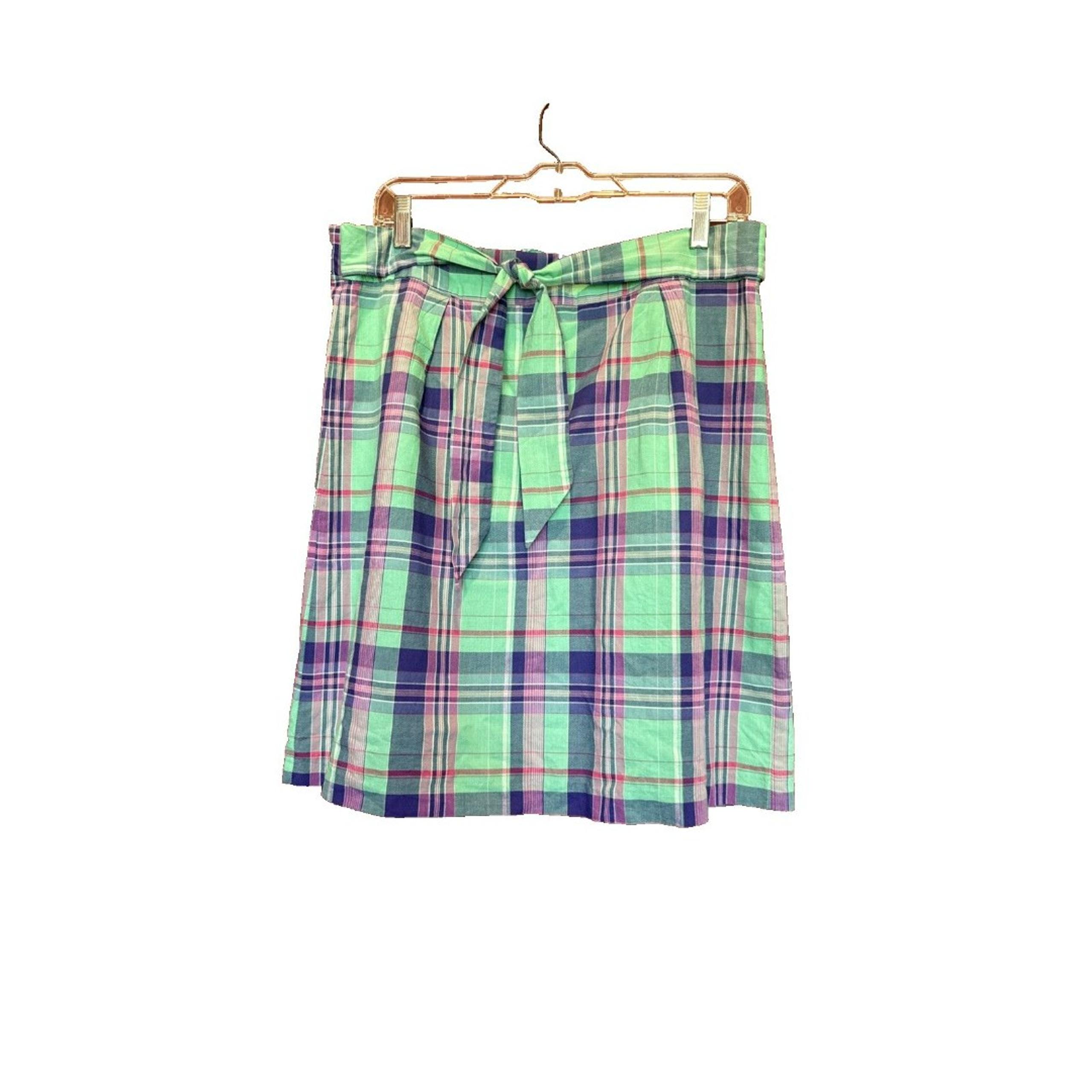Skirt 12 Plaid Green Purple Pockets Tie Back Cotton Checked - Brooks Brothers