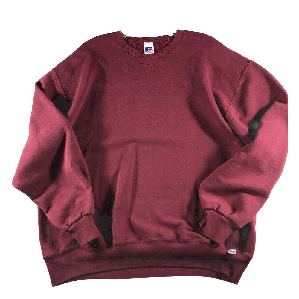 Vintage 90s Russell Athletic Crewneck Red Maroon Blank Size XL