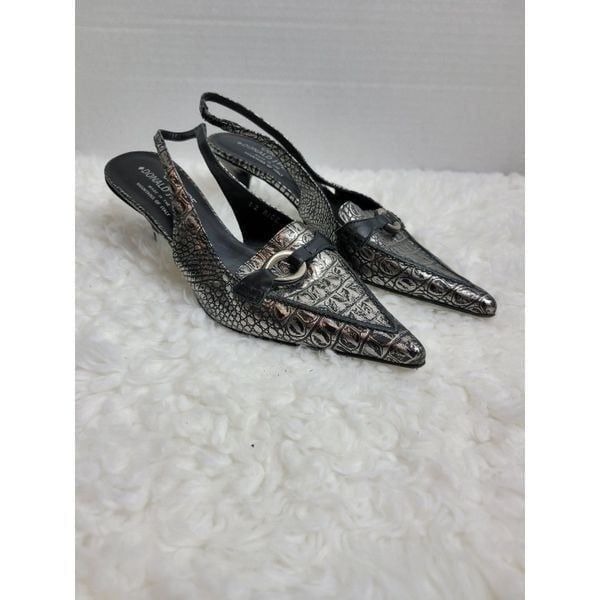 Donald Pliner Couture Womens Size 6 Black Silver Gator Leather Shoe Slingback