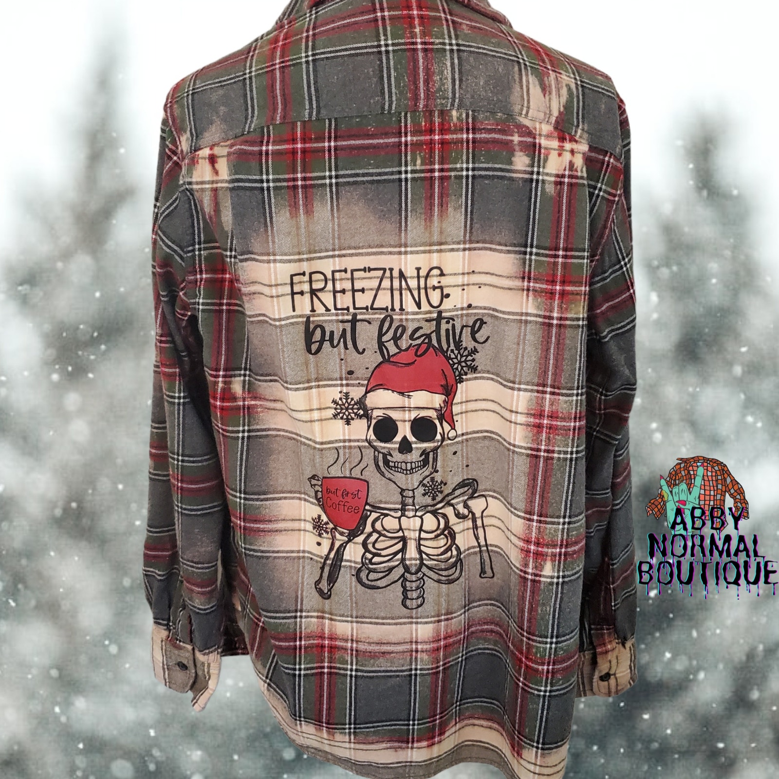Christmas Skeleton Shirt - Freezing But Festive Holiday Flannel, Medium