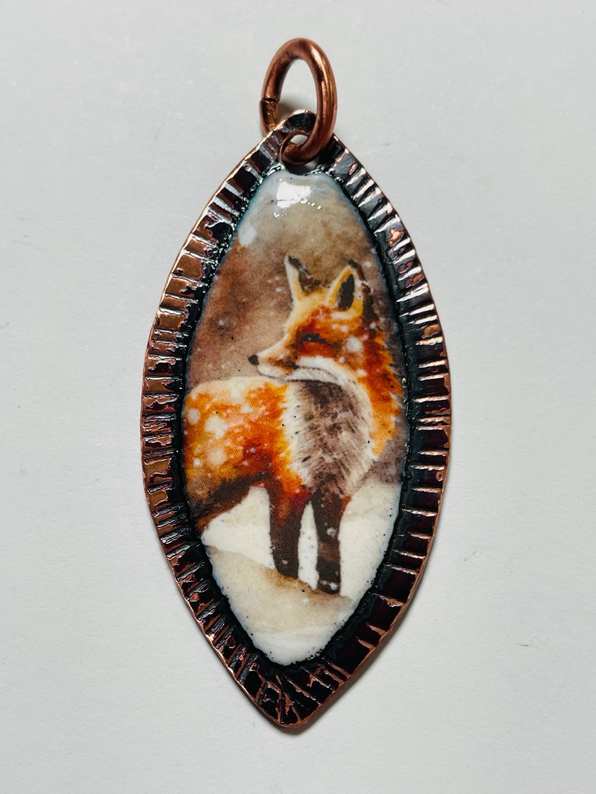 Fox Pendant Glass Enameled Fox Pendant HANDMADE Enameled Copper jewelry winter