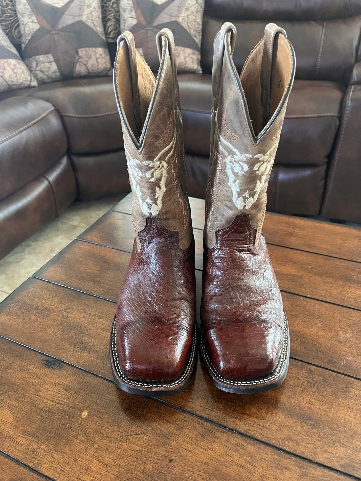 Custom made ostrich belly steel toe work boots