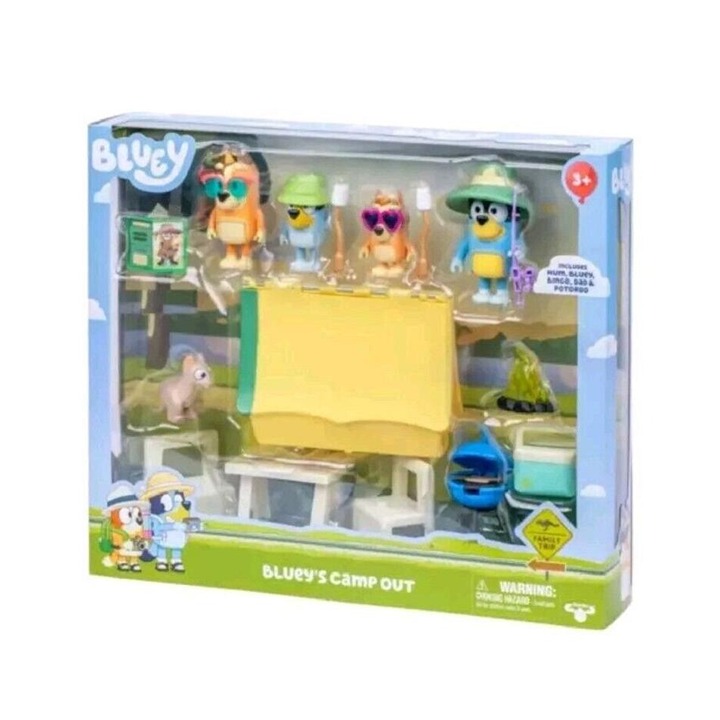 New Bluey Camp Out Playset w/ Bluey, Bingo, Chilli, Bandit, Potoroo Figures Set
