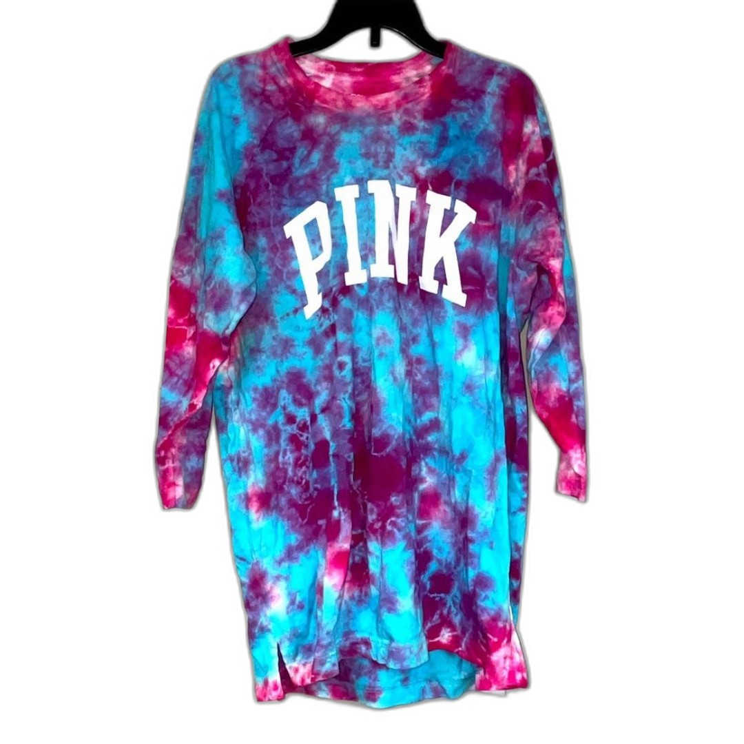 Victoria’s Secret Pink Tie Dye 3/4 Sleeve Campus Baseball Tee Shirt Size Small