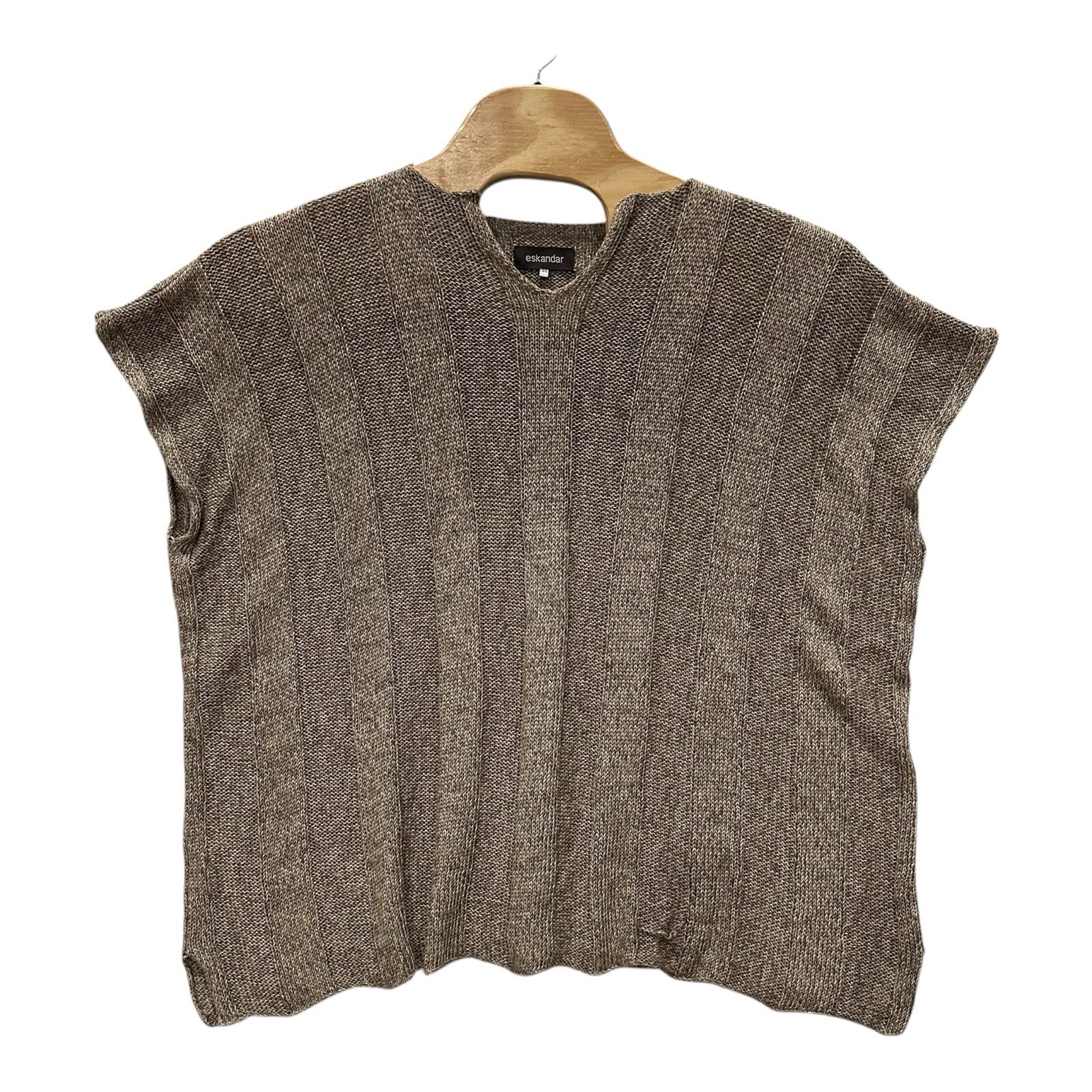 Eskandar Brown Boxey 100% Linen Kaftan Sweater Top Lagenlook Made In Scotland OS