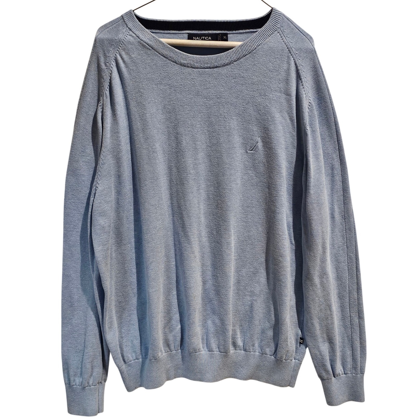 Nautica Mens XL Crew Neck Sweater Light Blue Long Sleeve Cotton Pullover