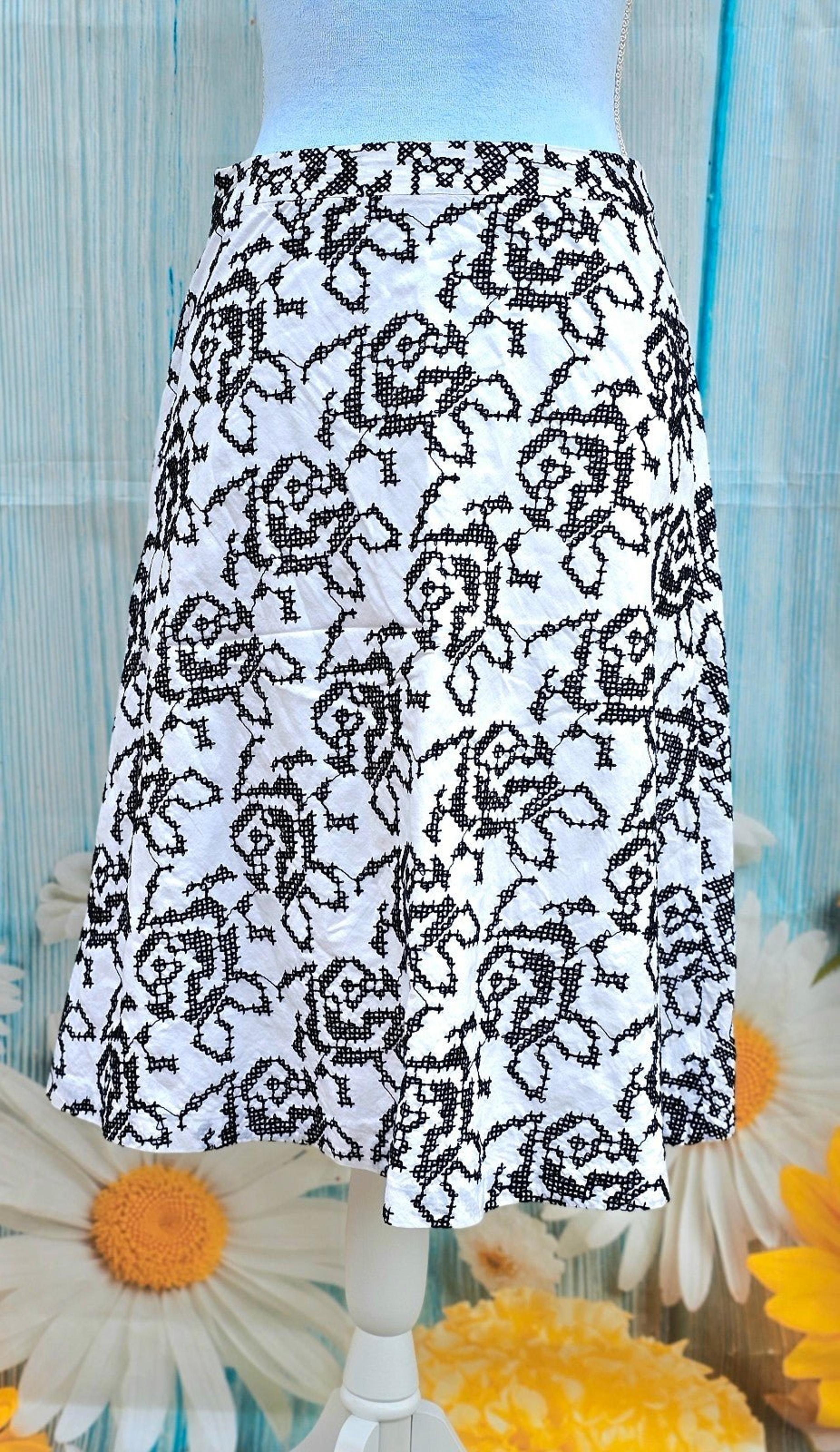 Michael Kors skirt, Vintage A-line white with black cross-stitch