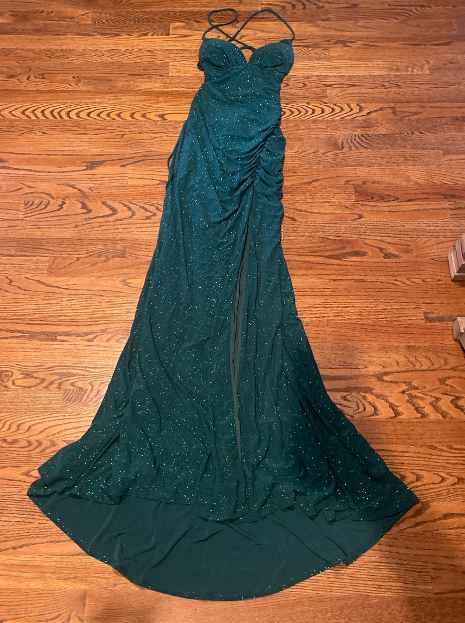 Windsor Ellora Lace Up hunter green Mermaid Glitter Formal Dress sz XS nwt