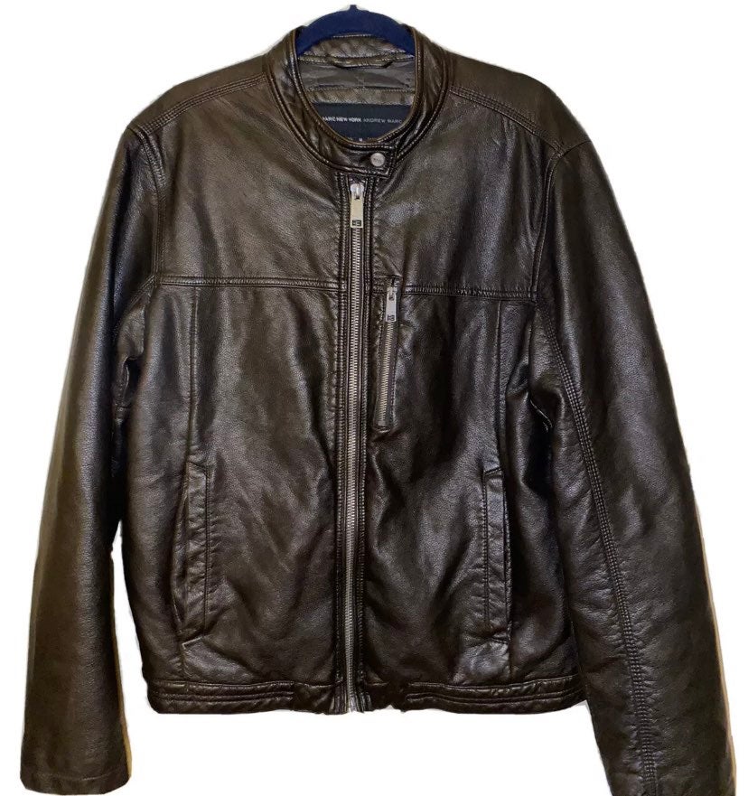 Marc New York Men's Faux Luxury Moto Jacket Brown Size M