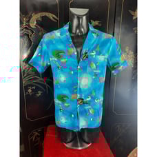 Vintage Mens M Button Up Sun Island Jamaican Blue Ocean Collared Shirt