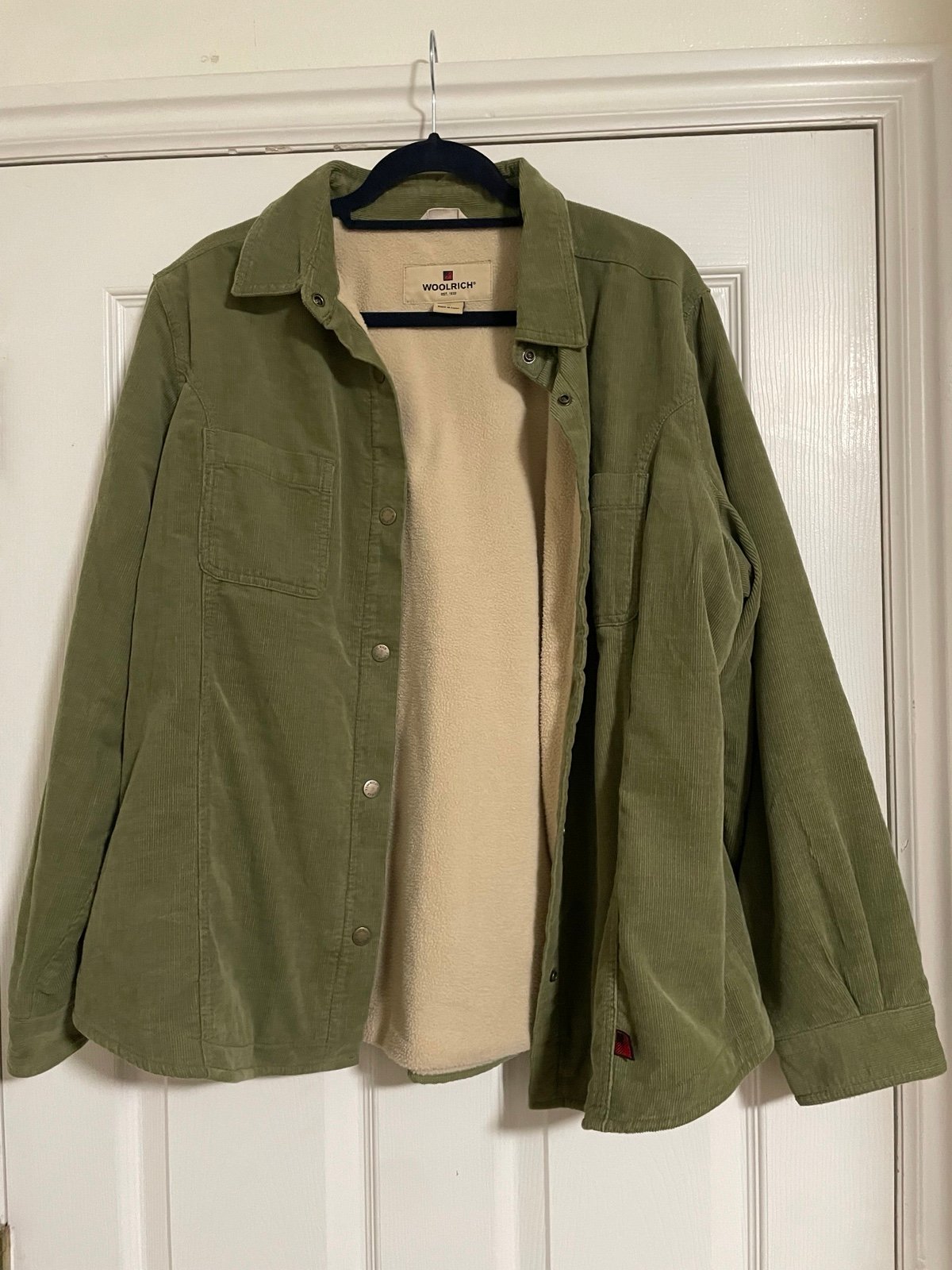 Womens XL WOOLRICH Corduroy/Fleeve Green Coat