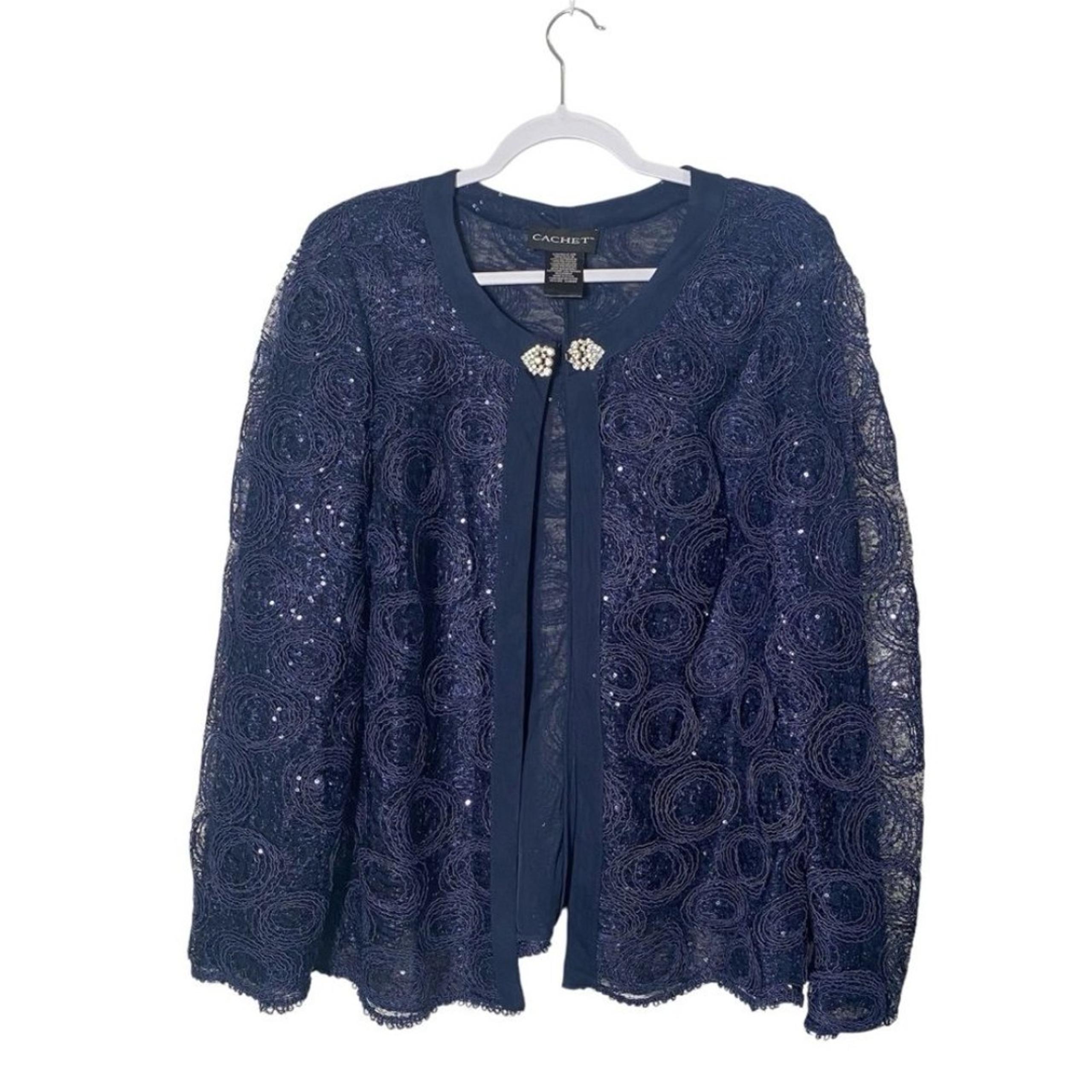 Cachet Dark Blue Soutache Sequin Rhinstone Formal Jacket Women's Size 22W