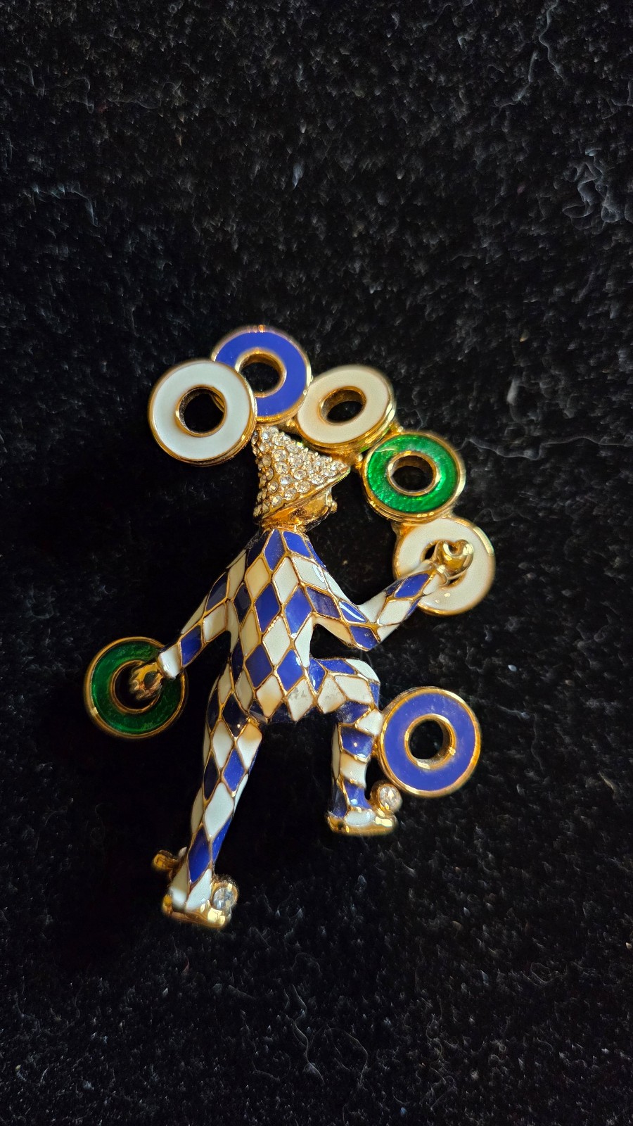 Signed ciner jester enemal brooch