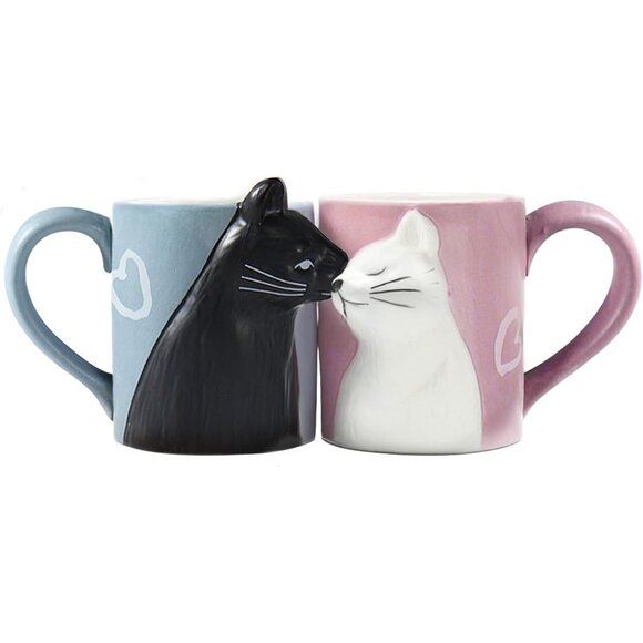 New Kissing Cat Mugs, 12oz Ceramic Couple Gifts for Wedding & Anniversary