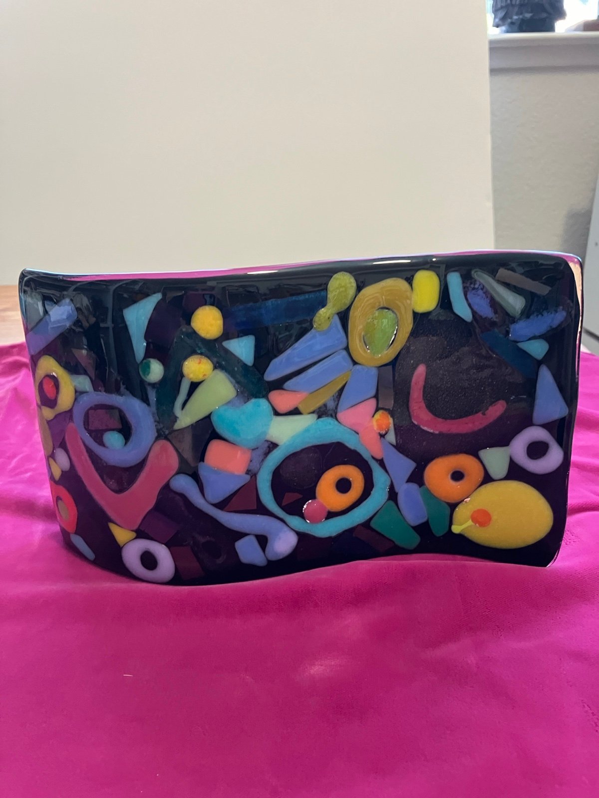 Night Magic “Handmade Fused Art Glass Wave Original 10.”x5” Freestanding
