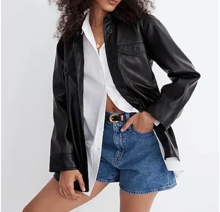 NWT Madewell Black Oversized Faux Leather Shirt-Jacket