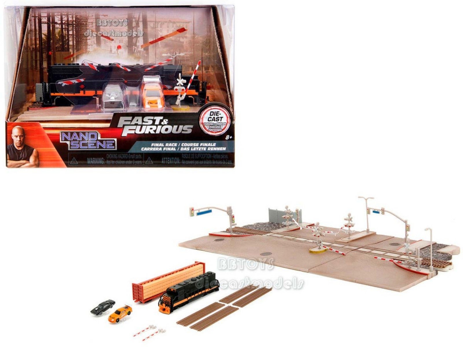 Fast & Furious Final Race Diorama with Toyota Supra Orange and Dodge Charger