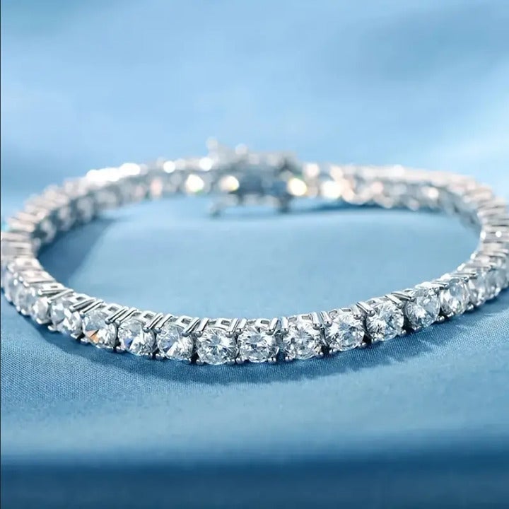 Solid Silver Mens 2ct Diamond Tennis Bracelet Guys New 8 inch 8 inch Jewelry