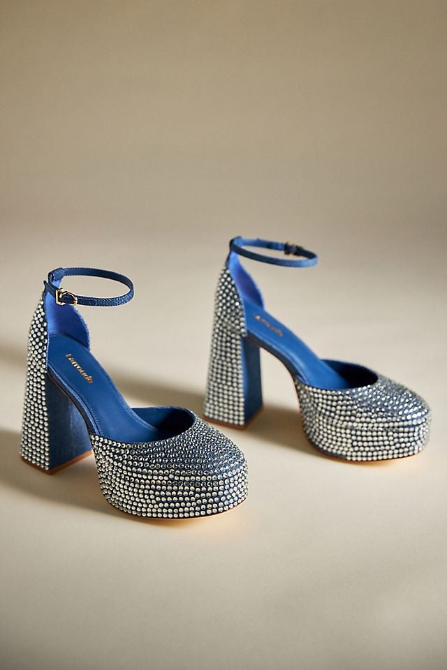 Larroude Ari Crystal Denim 125mm Platform Pumps Size 8 NWOT Brand new without