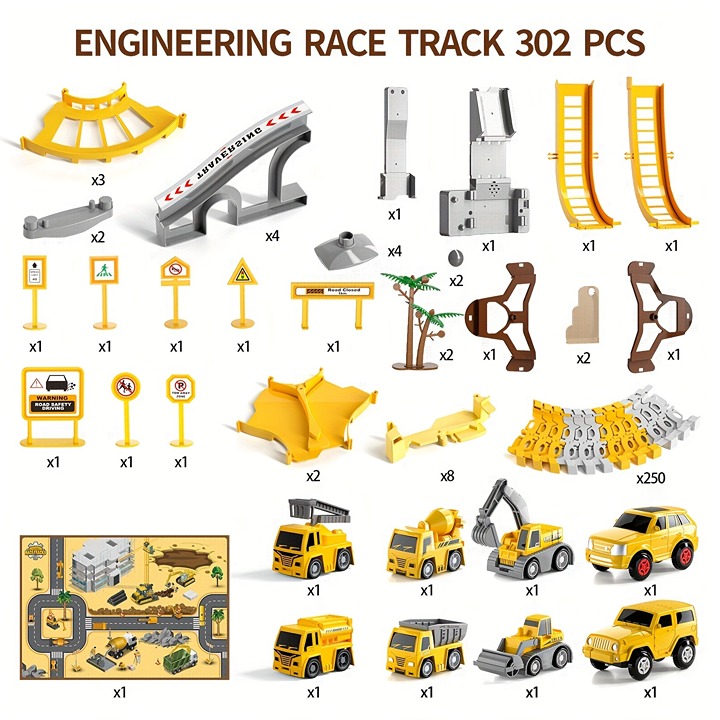6 pcs Engineering，Race Tracks Toys Gifts for Boys Kids -mxz9