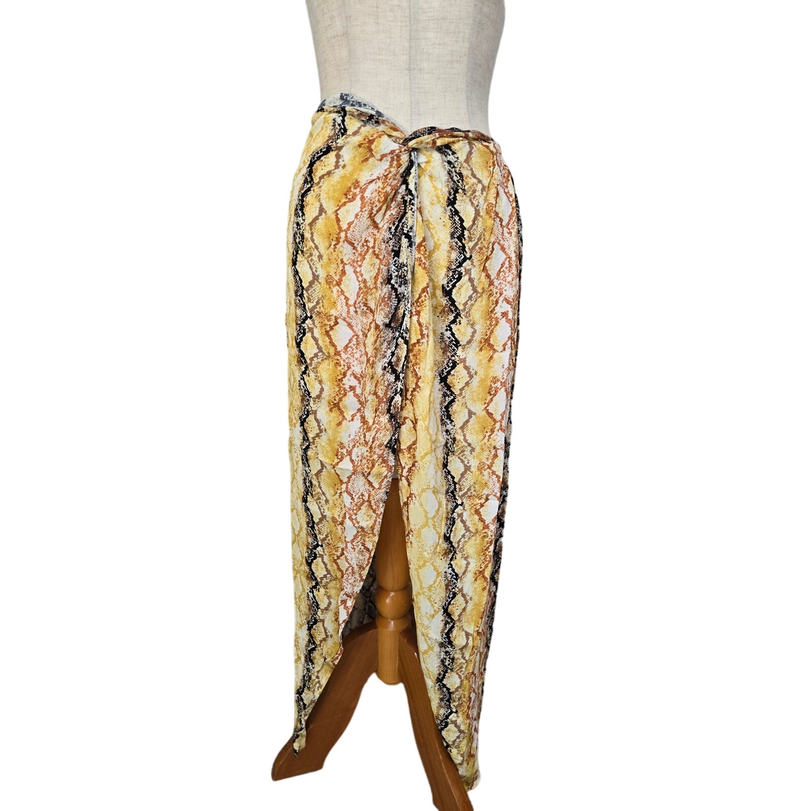 NWT L*Space MIA Yellow Python Elastic Waist Beach Cover Up Skirt Sz L