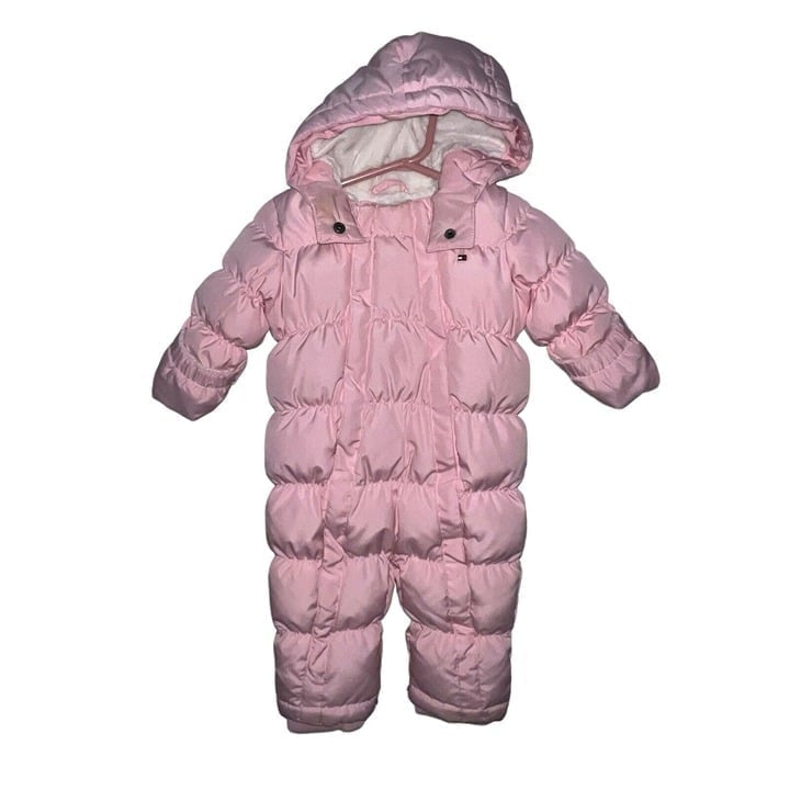 Tommy Hilfiger Baby Girl Pink One Piece Pram Snowsuit Puffer 6-9 Months Fleece
