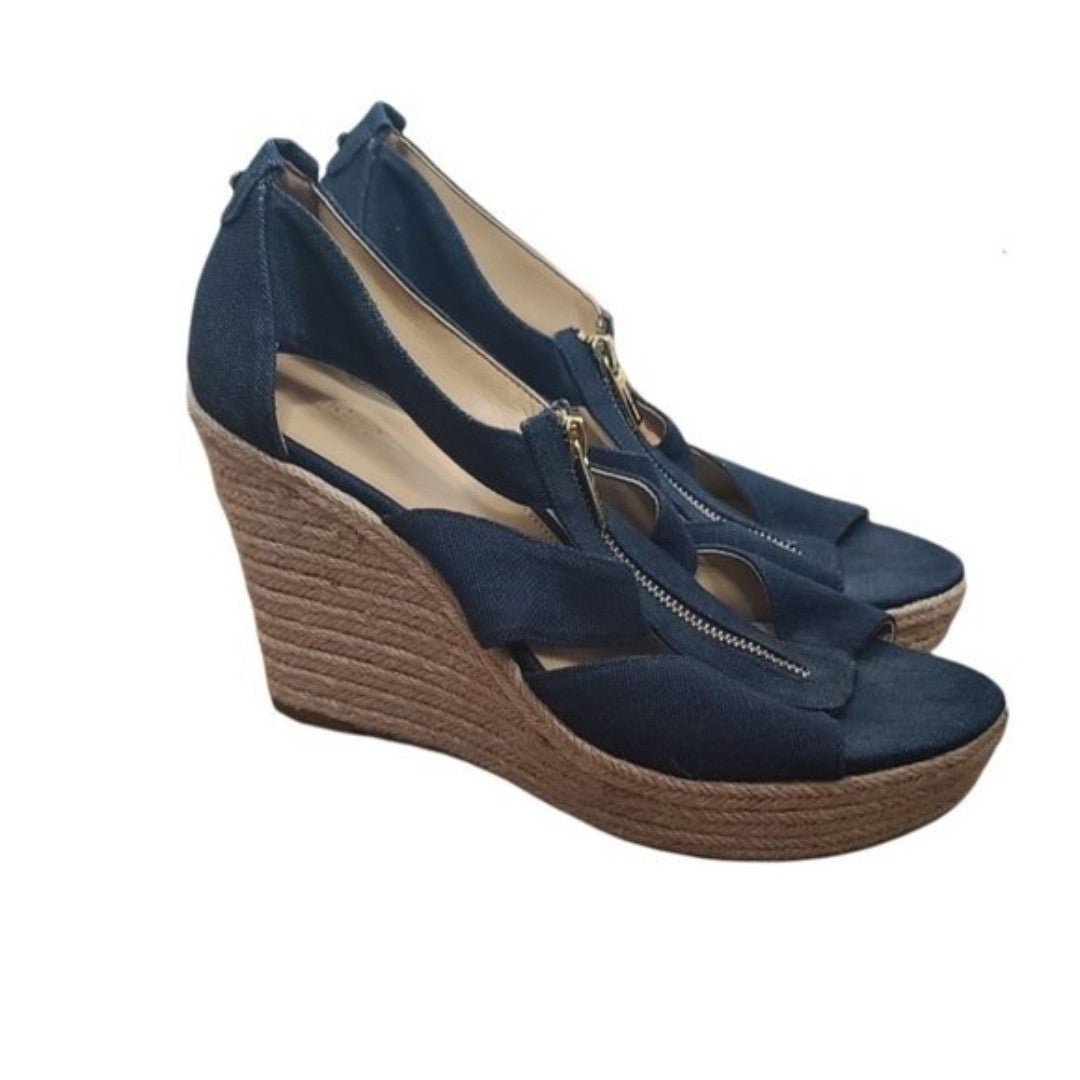 Michael Michael Kors Blue Chambray Zip Espadrilles Wedges 9.5M