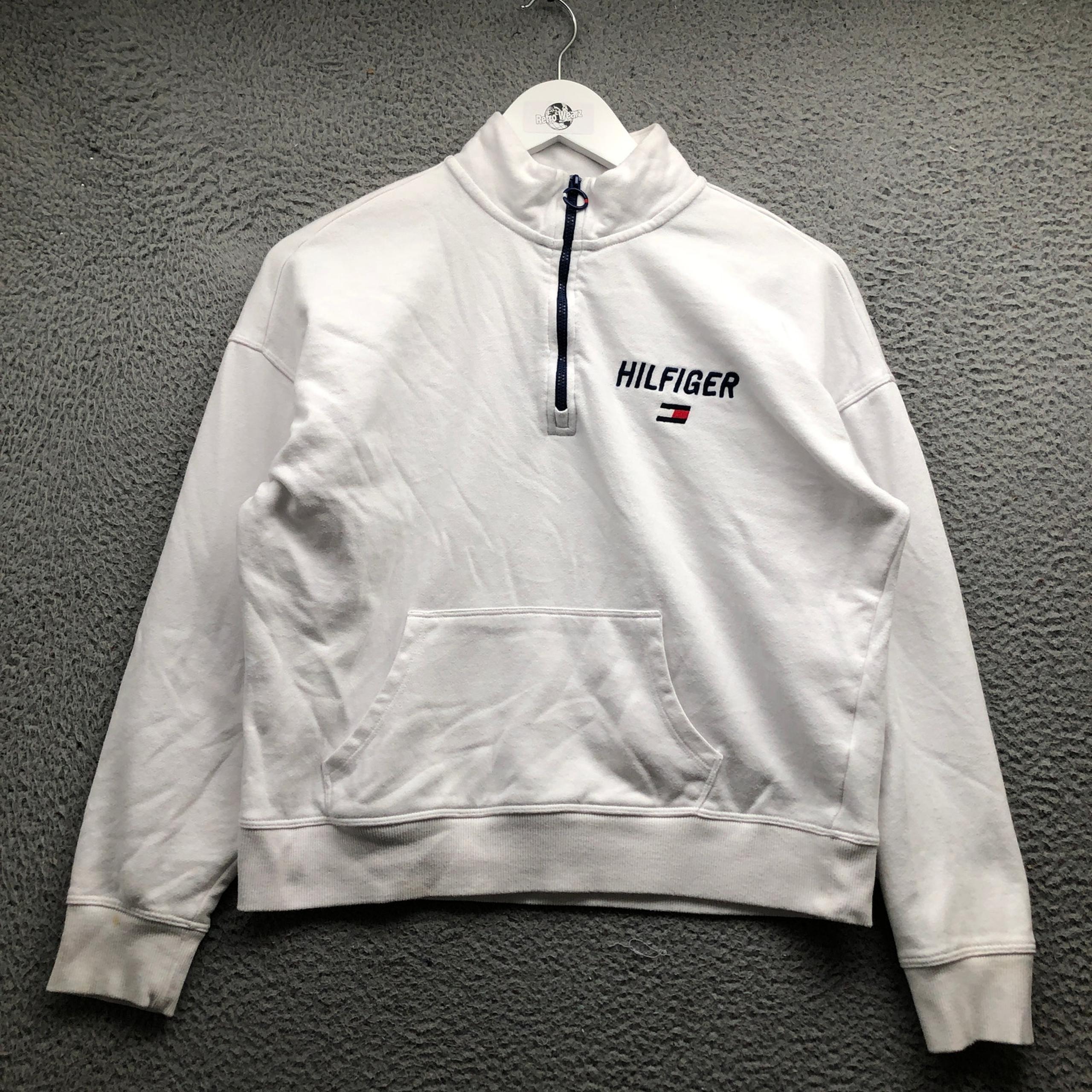 Tommy Hilfiger Sport 1/2 Zip Pullover Sweatshirt Womens Medium Embroidered White