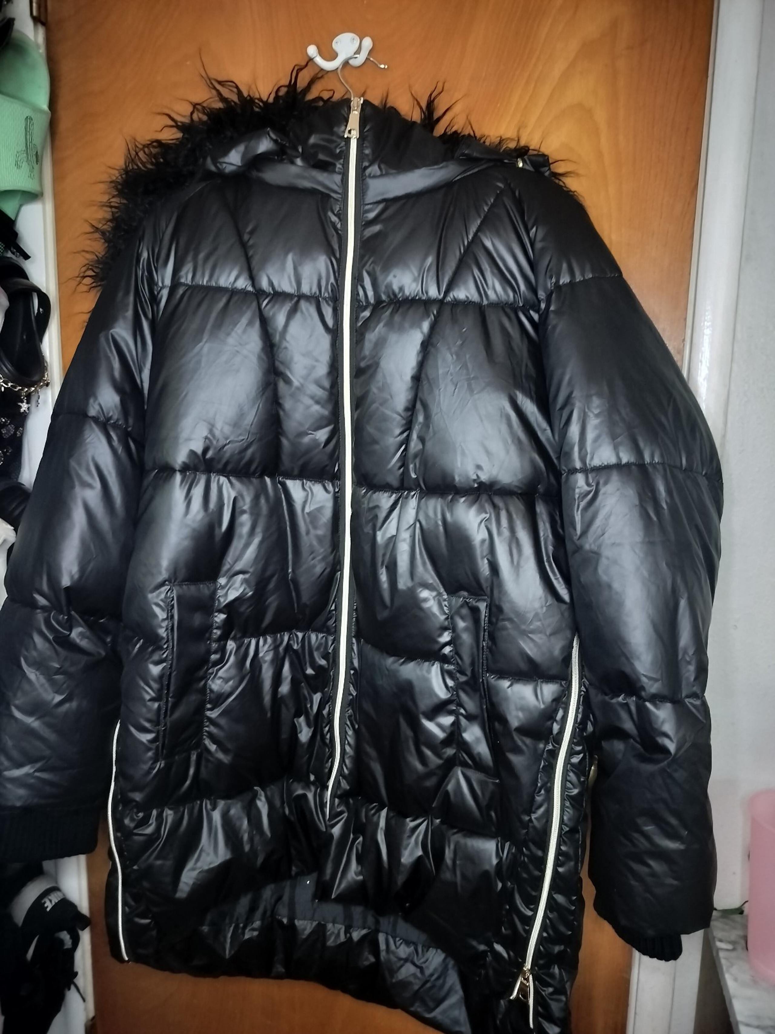 Kensie long black puffer jacket black fur size xl