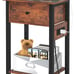 Nightstand with Charging Station, Side Table End Brown