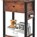 Nightstand with Charging Station, Side Table End Brown