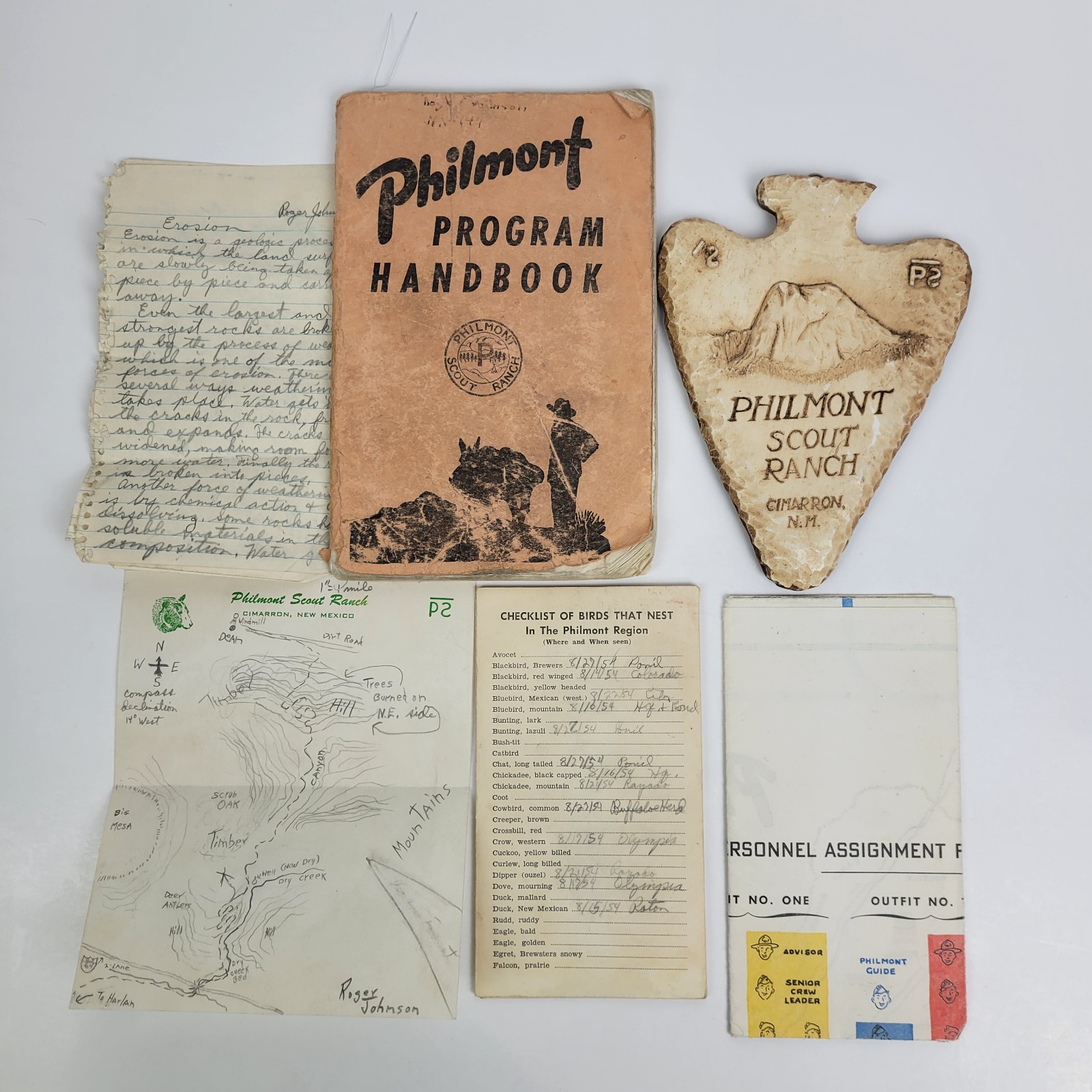 Vtg Lot~1954 Philmont Scout Ranch Program Handbook~Plaque~Maps~Bird Checklist