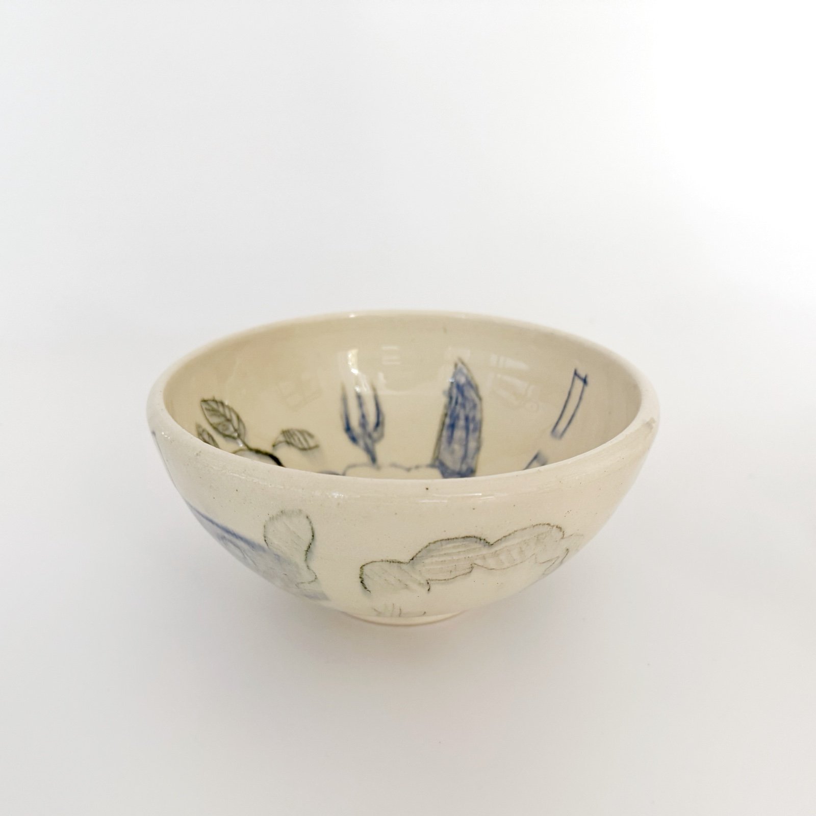 Vintage Art Studio Pottery Bowl Fish Wishbone Handmade Glazed Signed Rare Odd