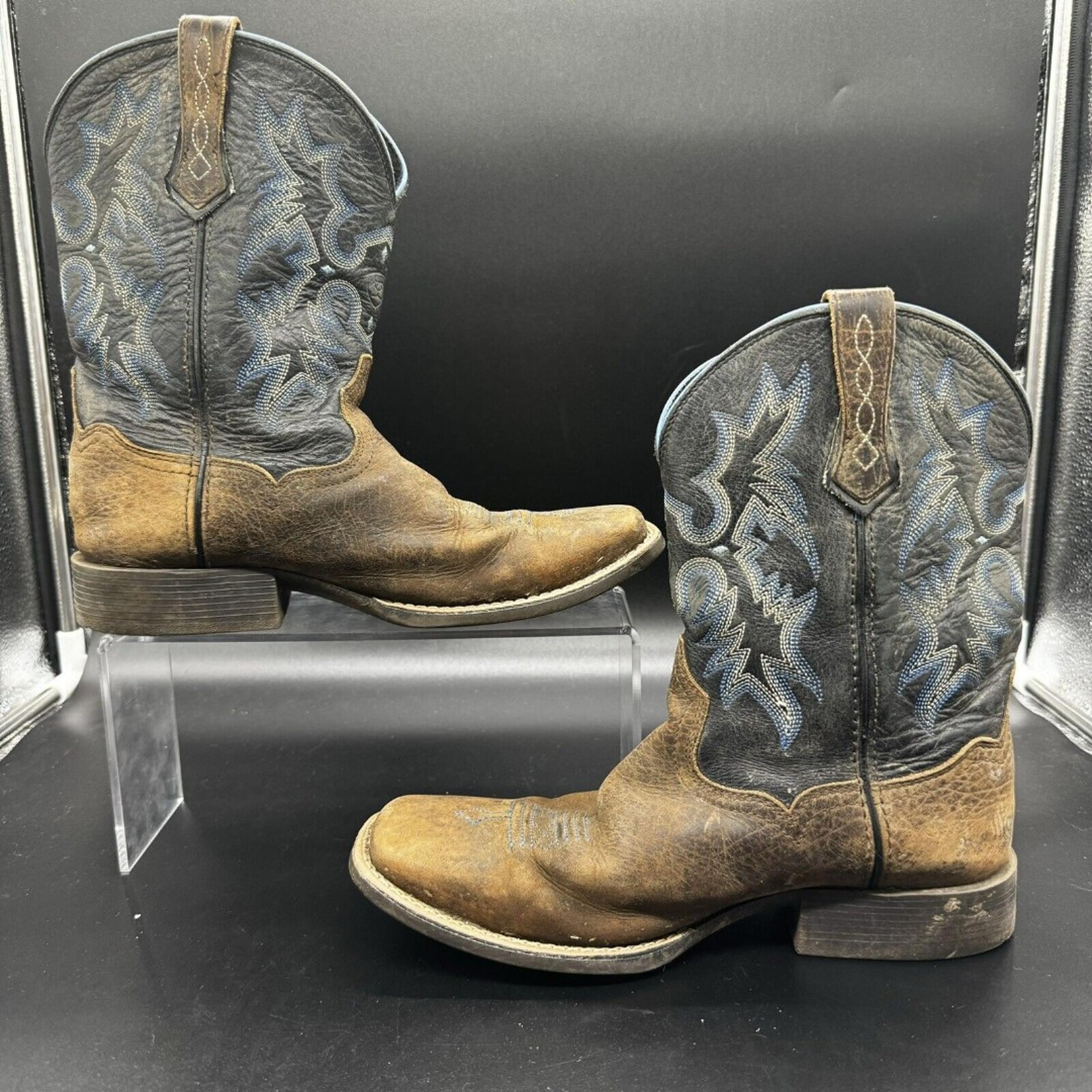 Ariat Tombstone Boy Blue Brown Leather Square Toe Western Boot 10012794 Size 4