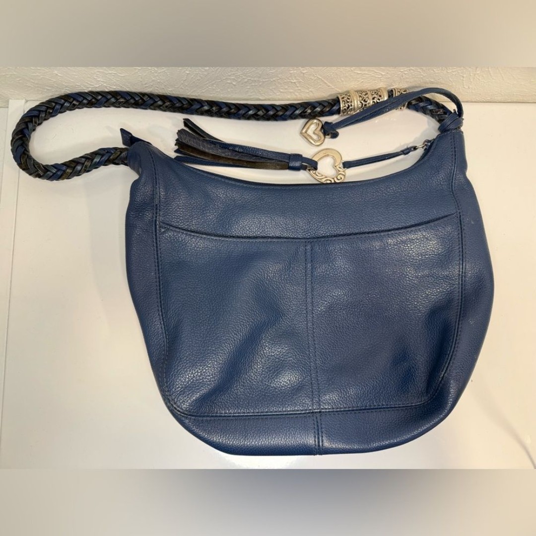 Brighton Barbados Ziptop Hobo Bag Midnight, Leather Braided Strap Shoulder Bag