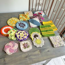 Vintage Trivets Multicolored Crocheted Hand Knit Quilted Bundle Lot of 19