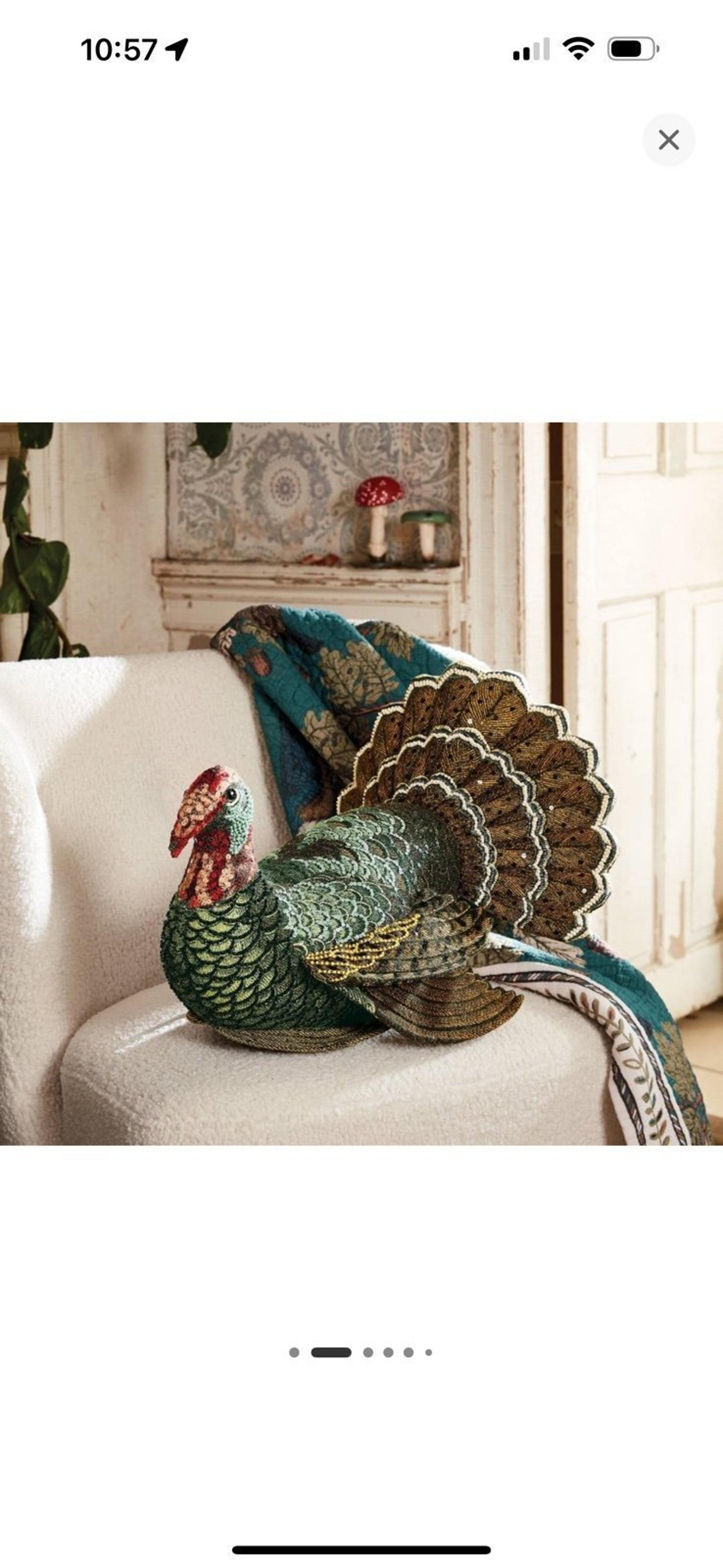 16”x15” Beaded Turkey Novelty Plush Pillow -