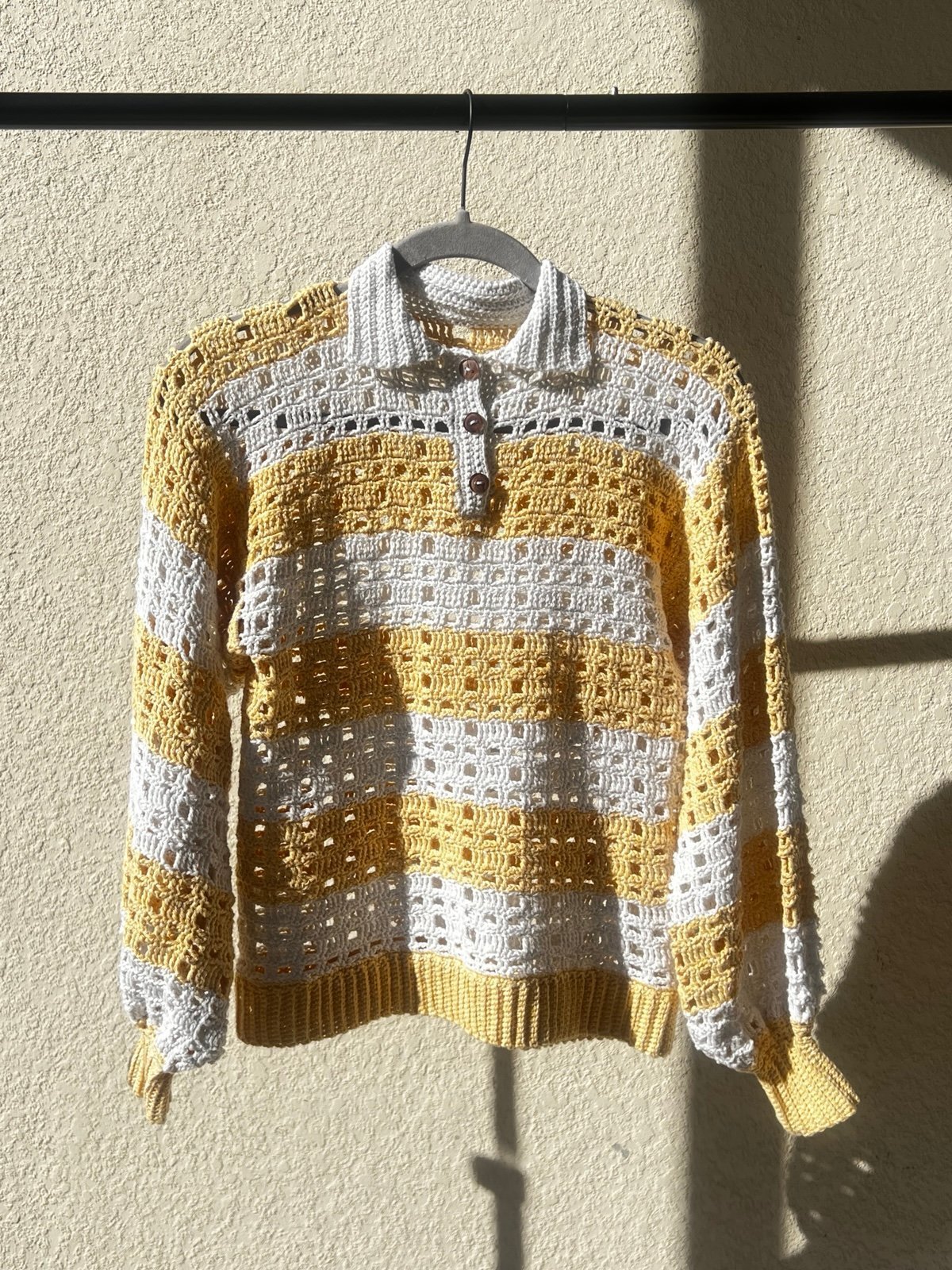 Handmade Crochet Striped Polo Shirt S-M