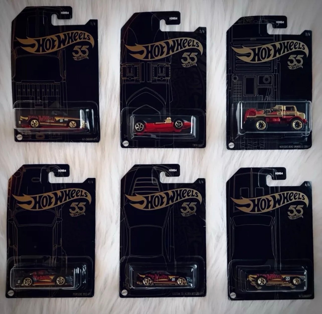 2023 Hotwheels 55th Anniversary Pearl & Chrome Complete 6 Cars Set NIP!