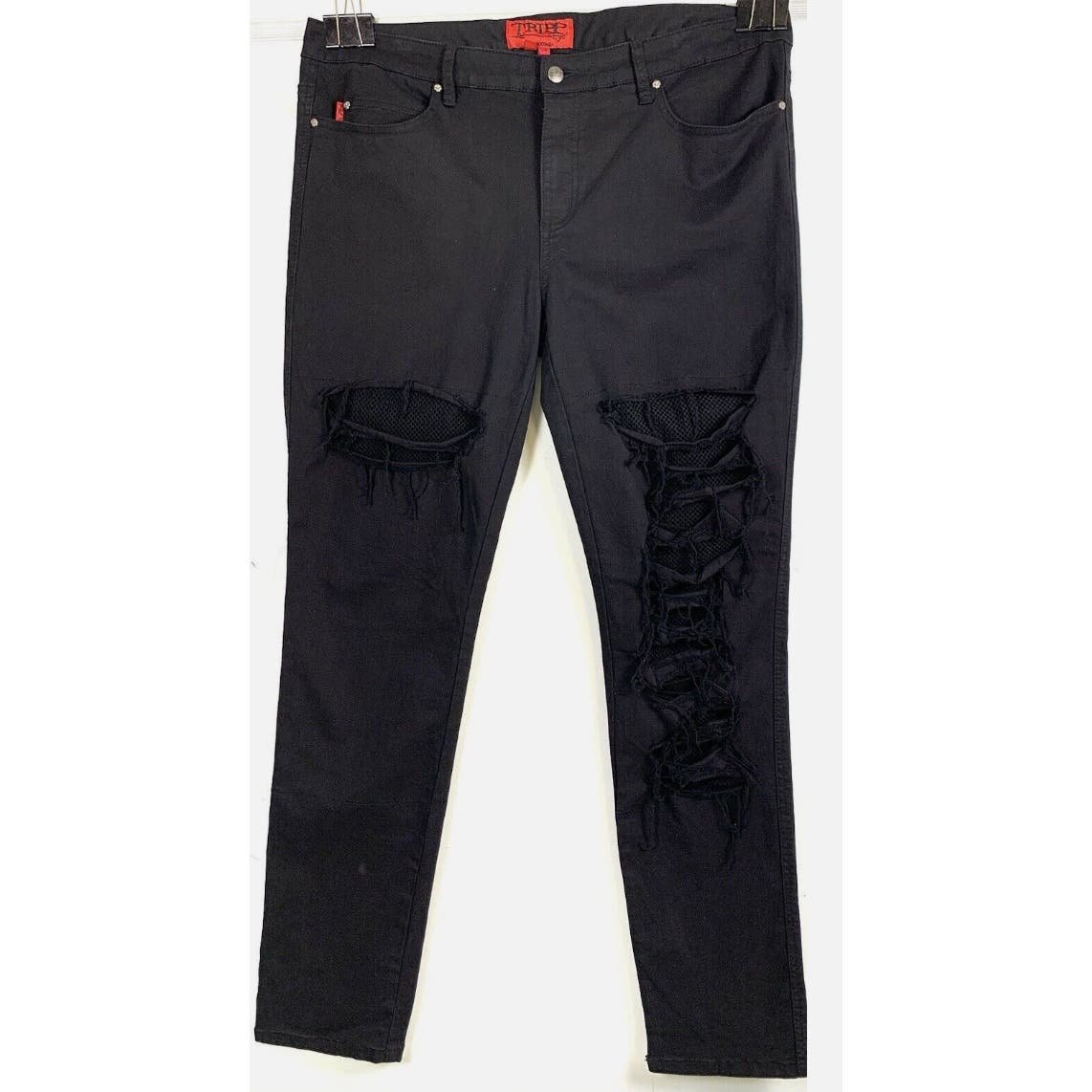Tripp NYC Fishnet Jeans Distressed Black Ripped Size 15