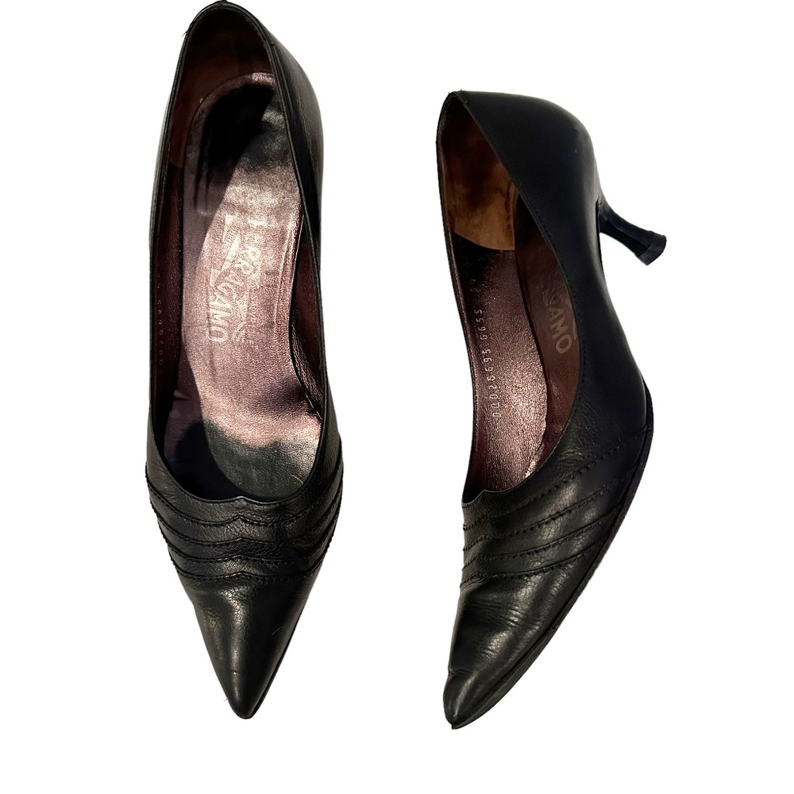 Salvatore Ferragamo Black Leather Heels Tamerisca Pointy Pump Designer Shoes 6.5
