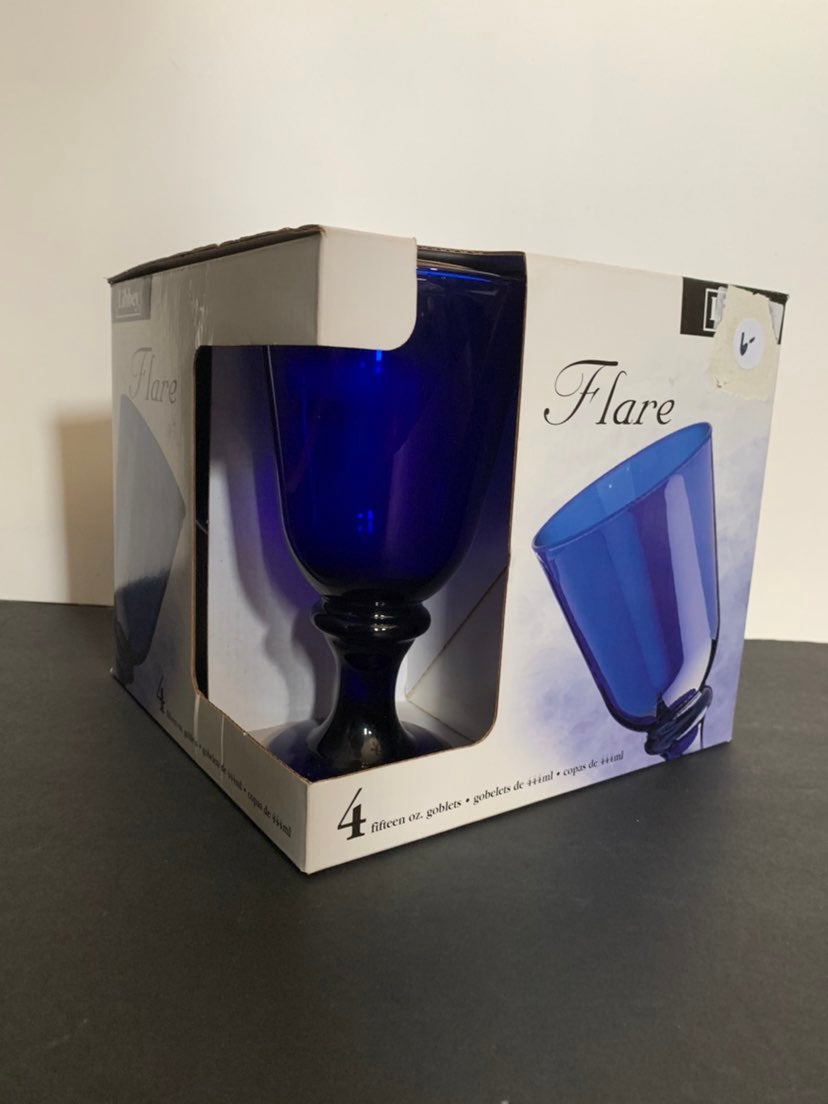 Flare Cobalt Blue Wine/Water Goblets (4 Goblets)